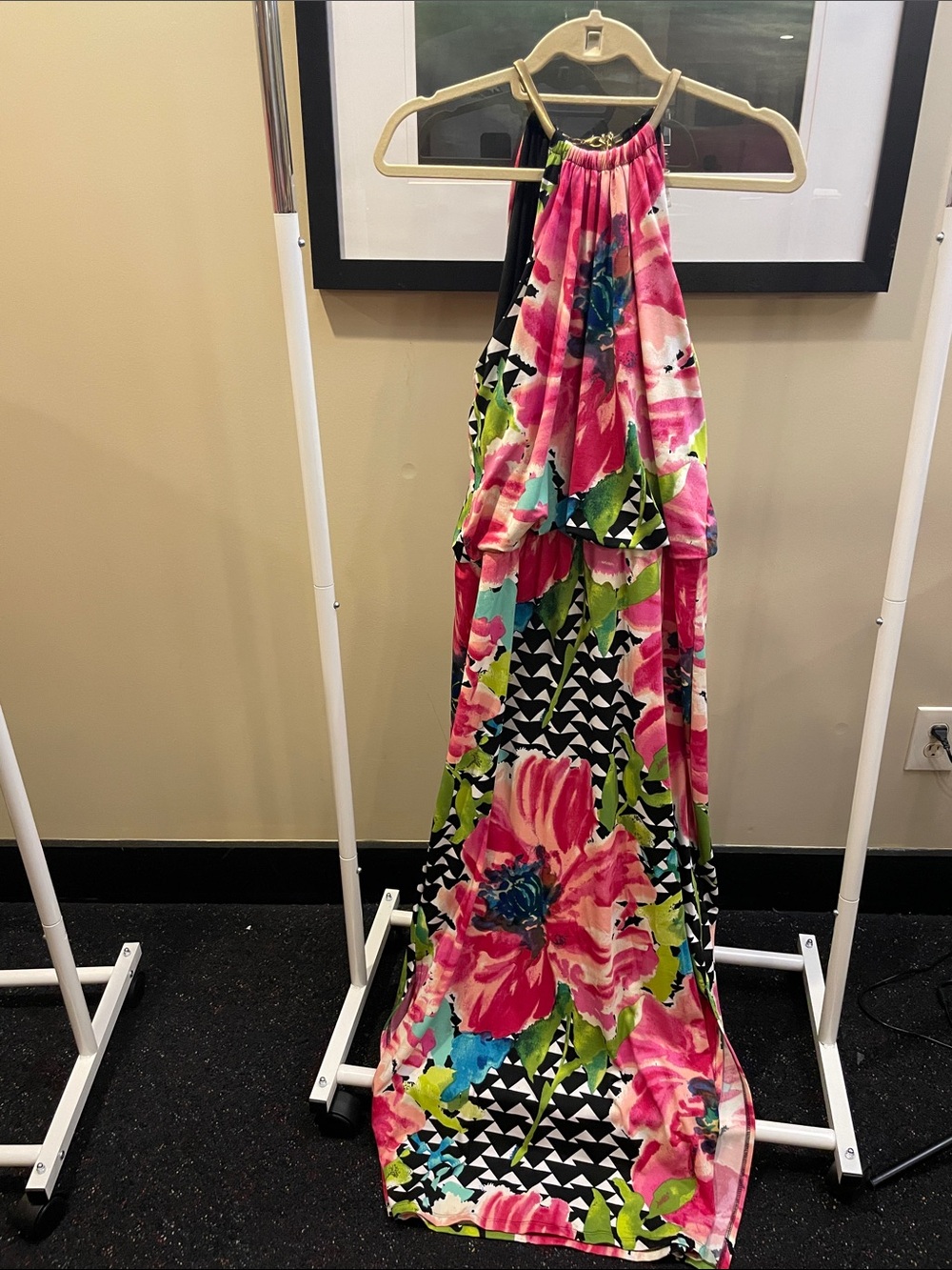 Prelude Floral Halter Maxi Dress for Girls - Pink & Green